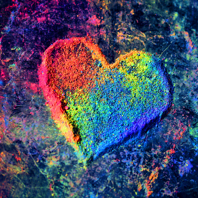 A rainbow heart made fro paint dust for how much we love our clients and their feedback and reviews