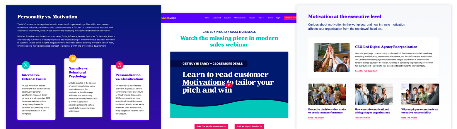 MCode website screenshots