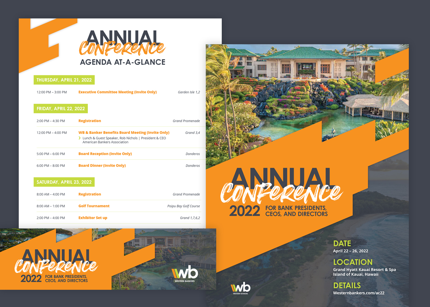 Sample event marketing materials design: Western Bankers Association (WBA) annual conference collateral design