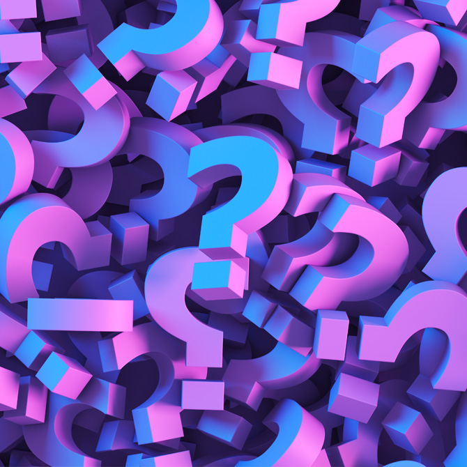 A pile of purple questions marks for the uncertainty that comes from not yet being sure who to hire